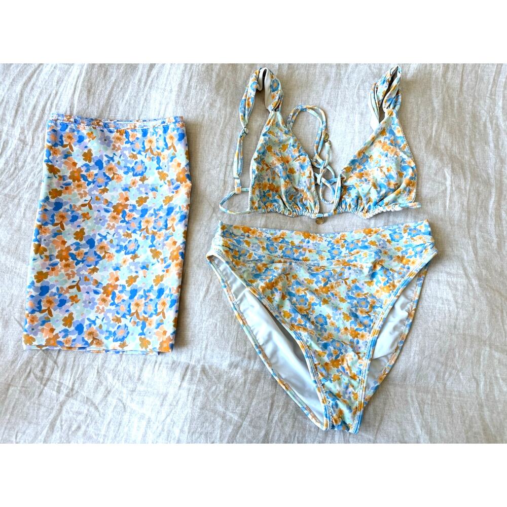 BYDEE QUEEN BIKINI SET WITH SARONG 3 PIECE SIZE XL FLORAL